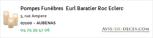 Avis de décès - Berrias-et-Casteljau - Pompes Funèbres Eurl Baratier Roc Eclerc