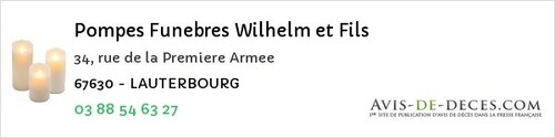 Avis de décès - Albé - Pompes Funebres Wilhelm et Fils