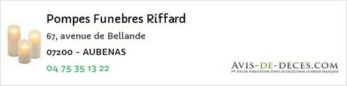 Avis de décès - Prades - Pompes Funebres Riffard