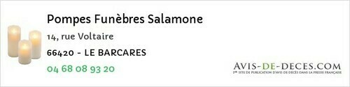 Avis de décès - Le Barcarès - Pompes Funèbres Salamone