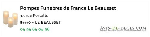 Avis de décès - Le Beausset - Pompes Funebres de France Le Beausset