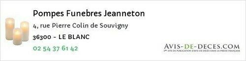 Avis de décès - Migné - Pompes Funebres Jeanneton