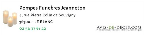 Avis de décès - Thevet-Saint-Julien - Pompes Funebres Jeanneton