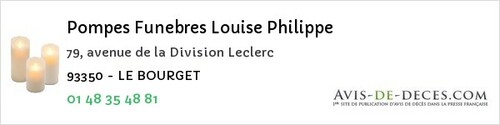 Avis de décès - Le Bourget - Pompes Funebres Louise Philippe