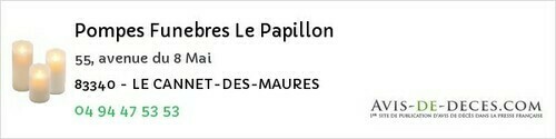 Avis de décès - Sainte-Anastasie-Sur-Issole - Pompes Funebres Le Papillon