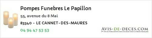 Avis de décès - Le Cannet Des Maures - Pompes Funebres Le Papillon