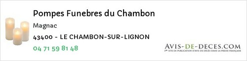 Avis de décès - Le Chambon-Sur-Lignon - Pompes Funebres du Chambon
