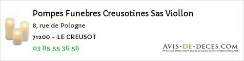 Avis de décès - Saint-Léger-Sur-Dheune - Pompes Funebres Creusotines Sas Viollon