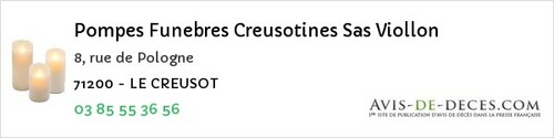 Avis de décès - Toulon-sur-Arroux - Pompes Funebres Creusotines Sas Viollon