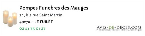 Avis de décès - Aubigné-sur-Layon - Pompes Funebres des Mauges