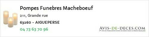 Avis de décès - Combronde - Pompes Funebres Macheboeuf