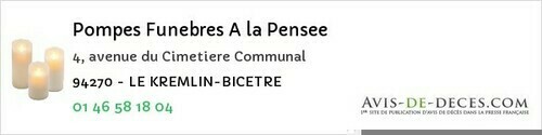 Avis de décès - Le Kremlin-Bicêtre - Pompes Funebres A la Pensee