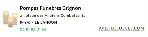 Avis de décès - Sainte-Gemme-La-Plaine - Pompes Funebres Grignon