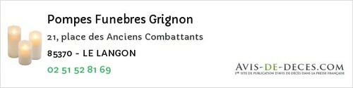 Avis de décès - Saint-Georges-De-Pointindoux - Pompes Funebres Grignon