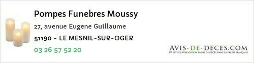 Avis de décès - Moiremont - Pompes Funebres Moussy