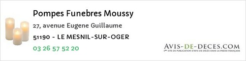 Avis de décès - Moussy - Pompes Funebres Moussy