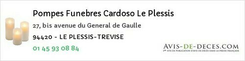 Avis de décès - Noiseau - Pompes Funebres Cardoso Le Plessis