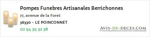 Avis de décès - Chabris - Pompes Funebres Artisanales Berrichonnes