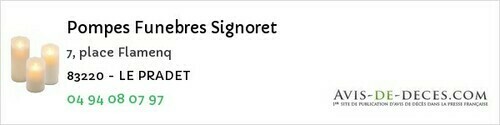 Avis de décès - Le Muy - Pompes Funebres Signoret