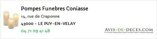 Avis de décès - Champagnac-le-Vieux - Pompes Funebres Coniasse