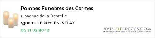 Avis de décès - Saint-Vert - Pompes Funebres des Carmes