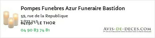 Avis de décès - Châteauneuf-de-Gadagne - Pompes Funebres Azur Funeraire Bastidon