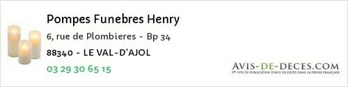 Avis de décès - La Forge - Pompes Funebres Henry