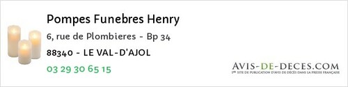 Avis de décès - Amerey - Pompes Funebres Henry