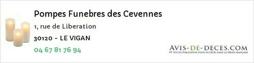 Avis de décès - Salindres - Pompes Funebres des Cevennes