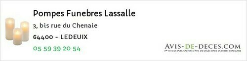 Avis de décès - Espoey - Pompes Funebres Lassalle