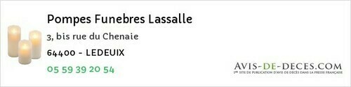 Avis de décès - Sauvelade - Pompes Funebres Lassalle