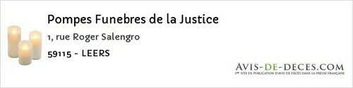 Avis de décès - La Gorgue - Pompes Funebres de la Justice