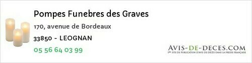 Avis de décès - Canéjan - Pompes Funebres des Graves