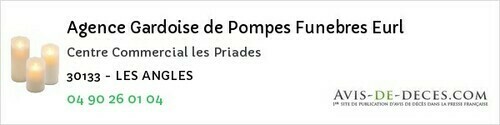 Avis de décès - Rochefort-du-Gard - Agence Gardoise de Pompes Funebres Eurl