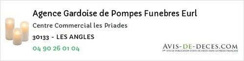 Avis de décès - Saint-Jean-du-Gard - Agence Gardoise de Pompes Funebres Eurl