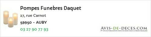 Avis de décès - Masnières - Pompes Funebres Daquet