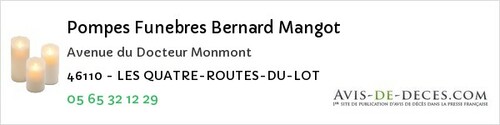Avis de décès - Montcuq - Pompes Funebres Bernard Mangot