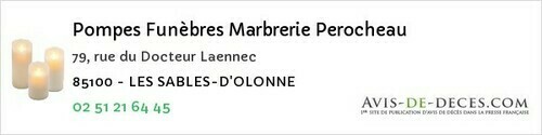 Avis de décès - Les Sables-D'olonne - Pompes Funèbres Marbrerie Perocheau