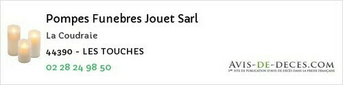 Avis de décès - Notre-Dame-Des-Landes - Pompes Funebres Jouet Sarl