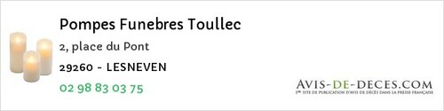 Avis de décès - Loc-Eguiner - Pompes Funebres Toullec
