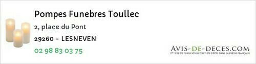 Avis de décès - Plougonven - Pompes Funebres Toullec