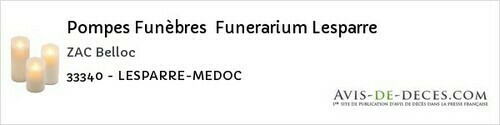 Avis de décès - Mios - Pompes Funèbres Funerarium Lesparre