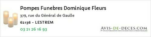 Avis de décès - Reclinghem - Pompes Funebres Dominique Fleurs