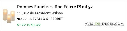Avis de décès - Le Plessis-Robinson - Pompes Funèbres Roc Eclerc Pfml 92