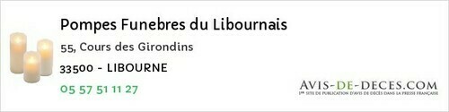 Avis de décès - Les Artigues-De-Lussac - Pompes Funebres du Libournais