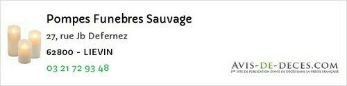 Avis de décès - Liévin - Pompes Funebres Sauvage