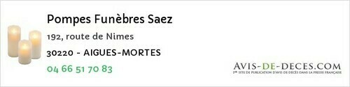 Avis de décès - Aubord - Pompes Funèbres Saez