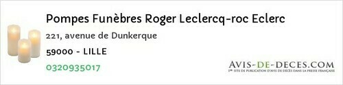 Avis de décès - Grande-Synthe - Pompes Funèbres Roger Leclercq-roc Eclerc