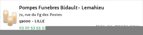 Avis de décès - Saint-Amand-Les-Eaux - Pompes Funebres Bidault- Lemahieu