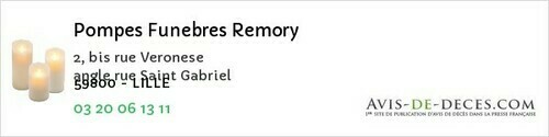 Avis de décès - Bourbourg - Pompes Funebres Remory